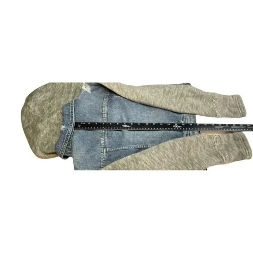 FREE PEOPLE Knit Hooded Denim Distressed Jacket Sz XS Blue Casual Stylish 49-15 - Picture 7 of 10